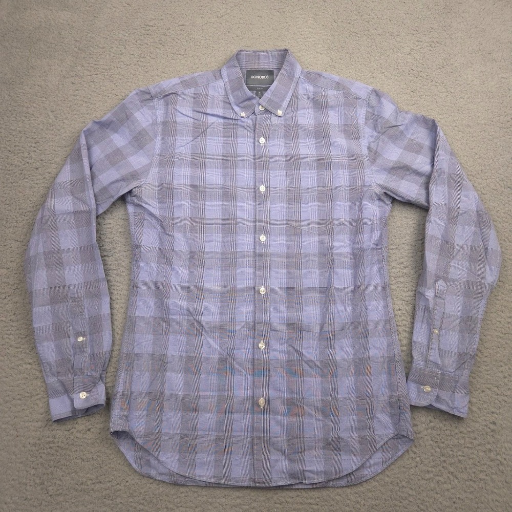 Bonobos Slim Fit Shirt Mens M Long Sleeve Gray Blue Plaid Button Up Cotton